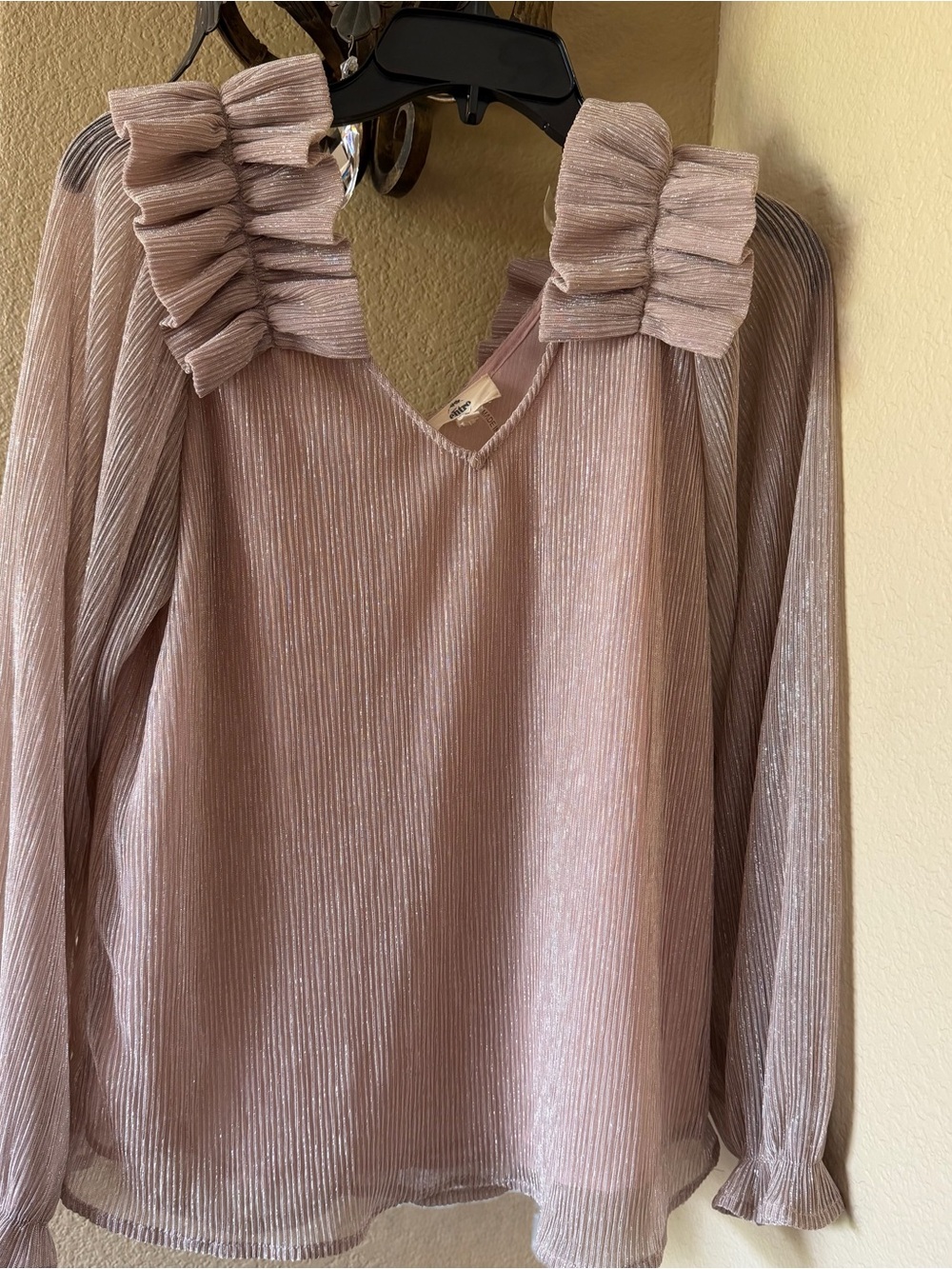 Entro Champagne and Silver Pleated Shimmer Top